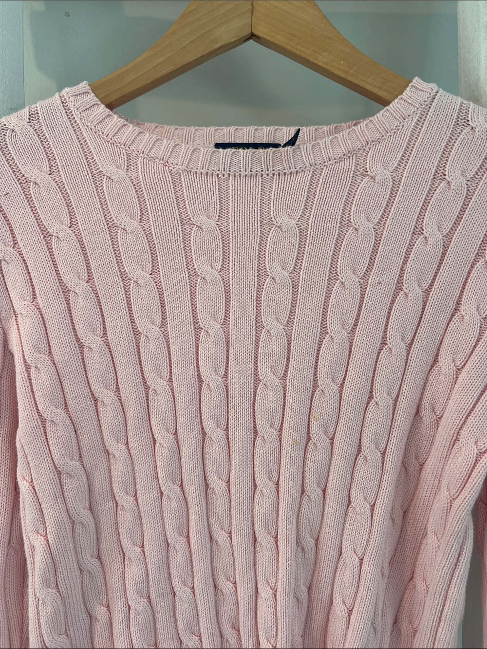 Ralph Lauren Pink iconic classic Cable-Knit Crewneck Sweater size small - Picture 3 of 8
